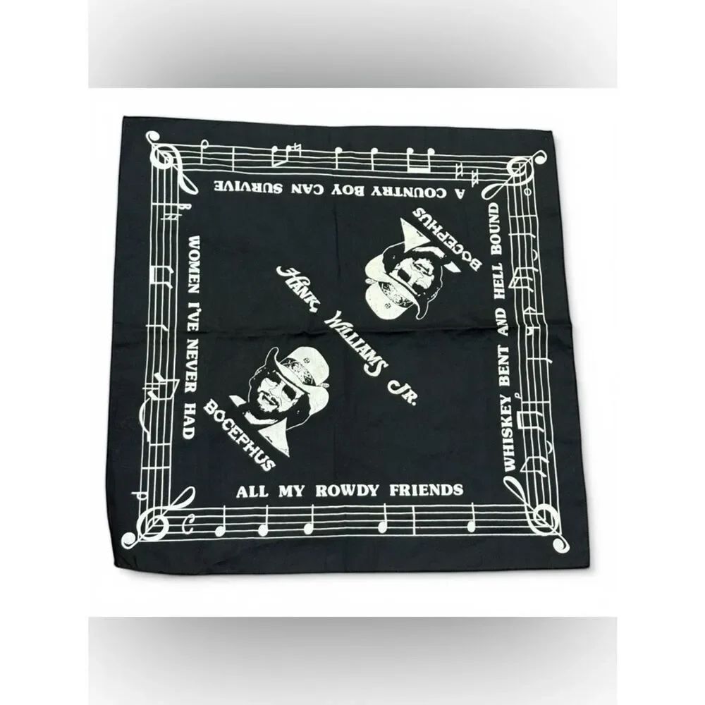 Vintage HankโWilliams Jr Bocephus Concert Scarf Bandana Black and White